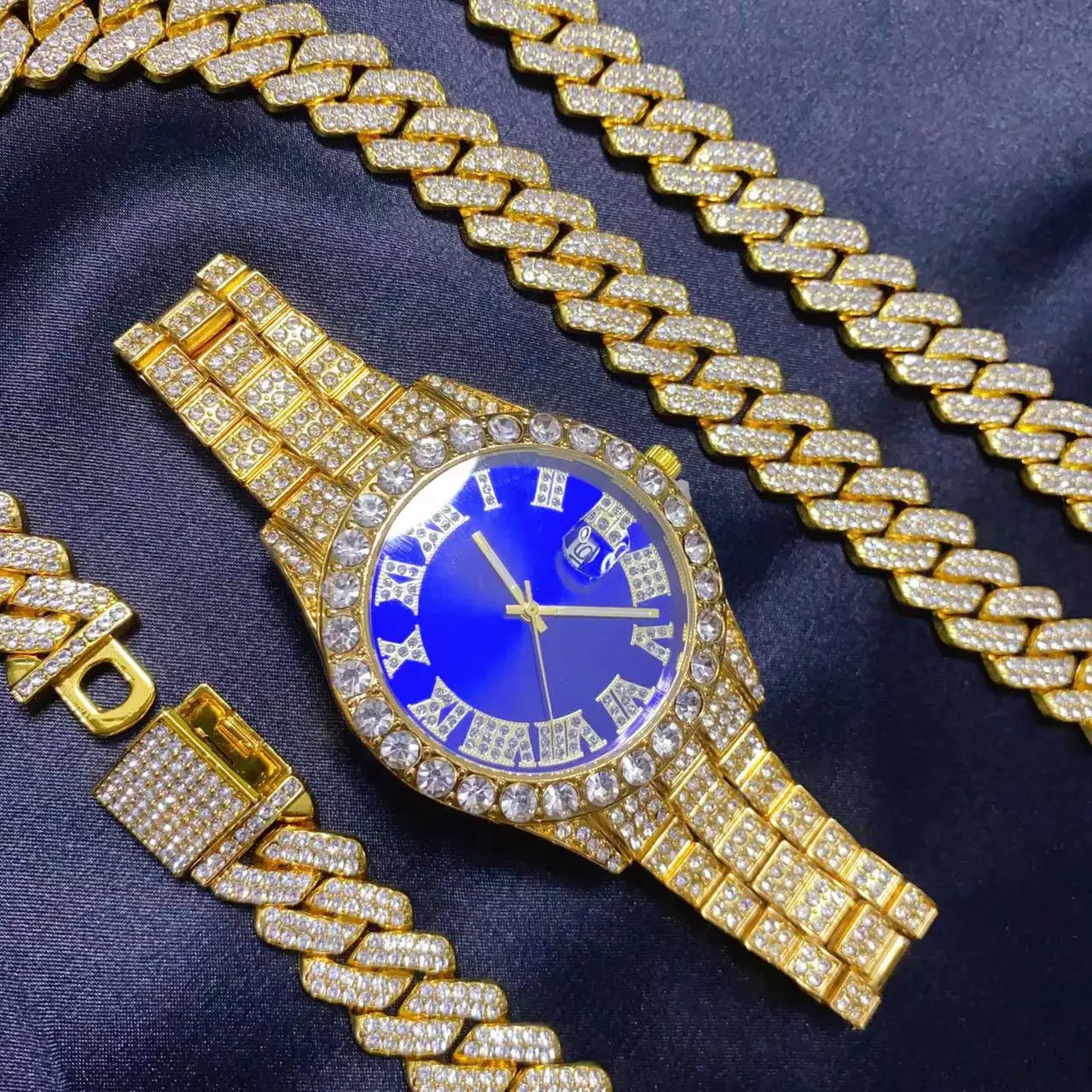 Icebox Jewelry Watches - 3종 힙합 캘린더 시계 목걸이 팔찌