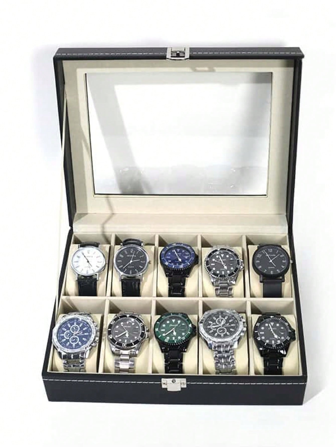 잠금장치가 있는 가죽 시계 상자, 대용량 시계 진열 케 - Jewelry Watches & Accessories 리뷰 및 가격