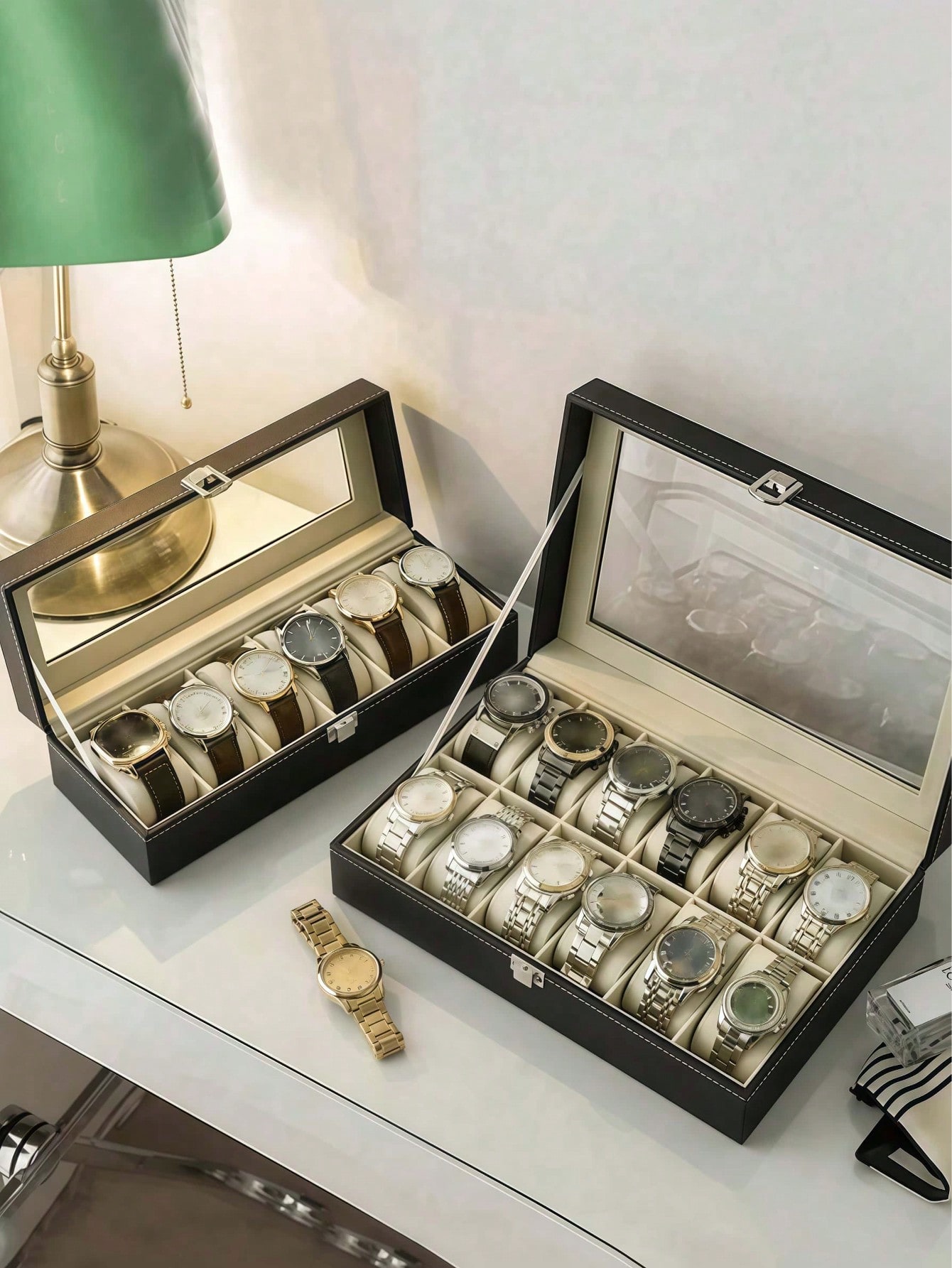 잠금장치가 있는 가죽 시계 상자, 대용량 시계 진열 케 - Jewelry Watches & Accessories 리뷰 및 가격