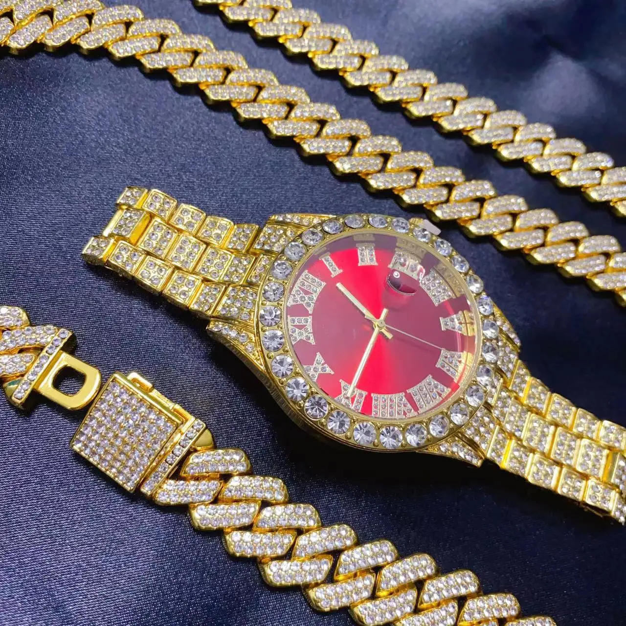 남성용 3종 힙합 캘린더 럭셔리 시계 목걸이 팔찌 주얼 - Icebox Jewelry Watches 리뷰 및 가격