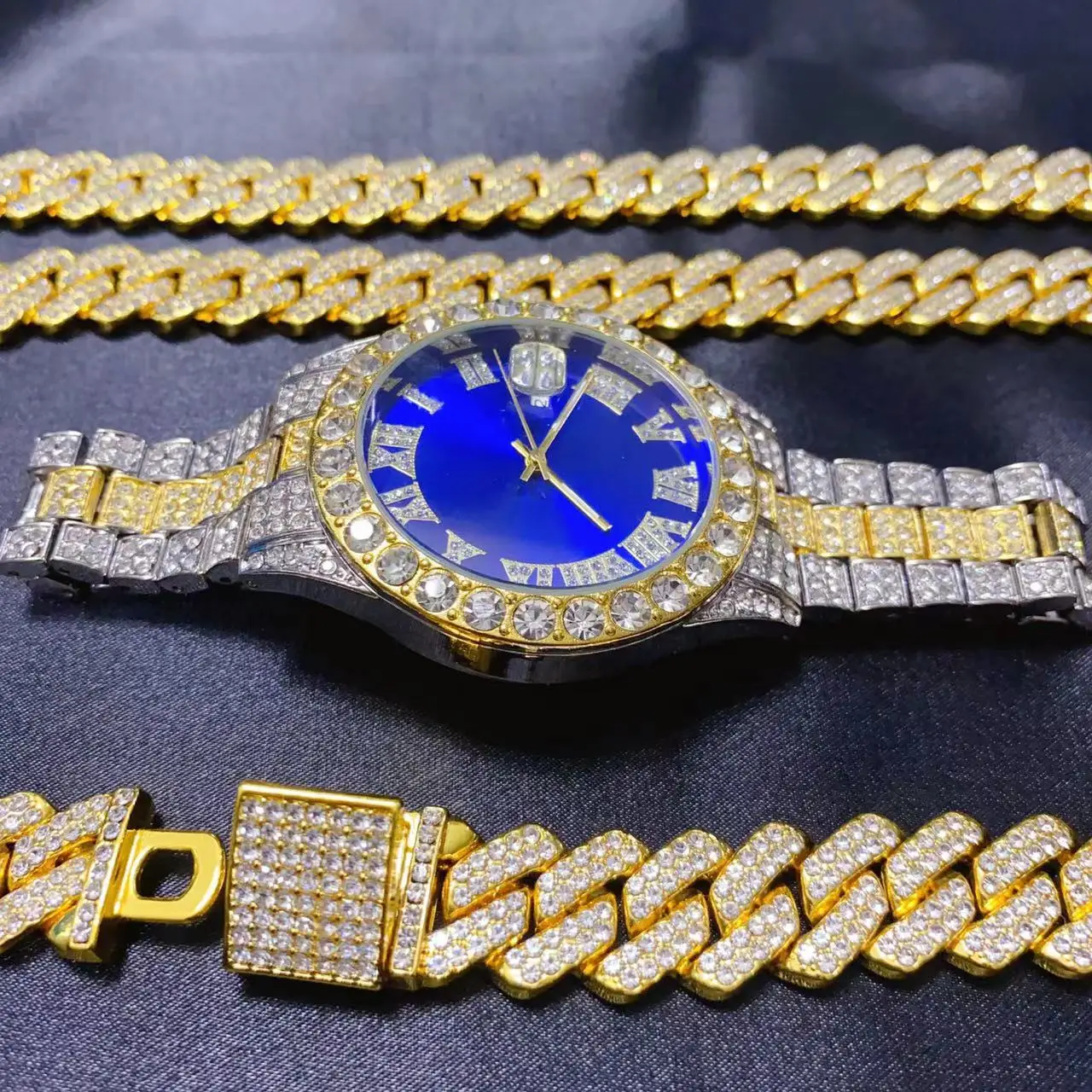 남성용 3종 힙합 캘린더 럭셔리 시계 목걸이 팔찌 주얼 - Icebox Jewelry Watches 리뷰 및 가격