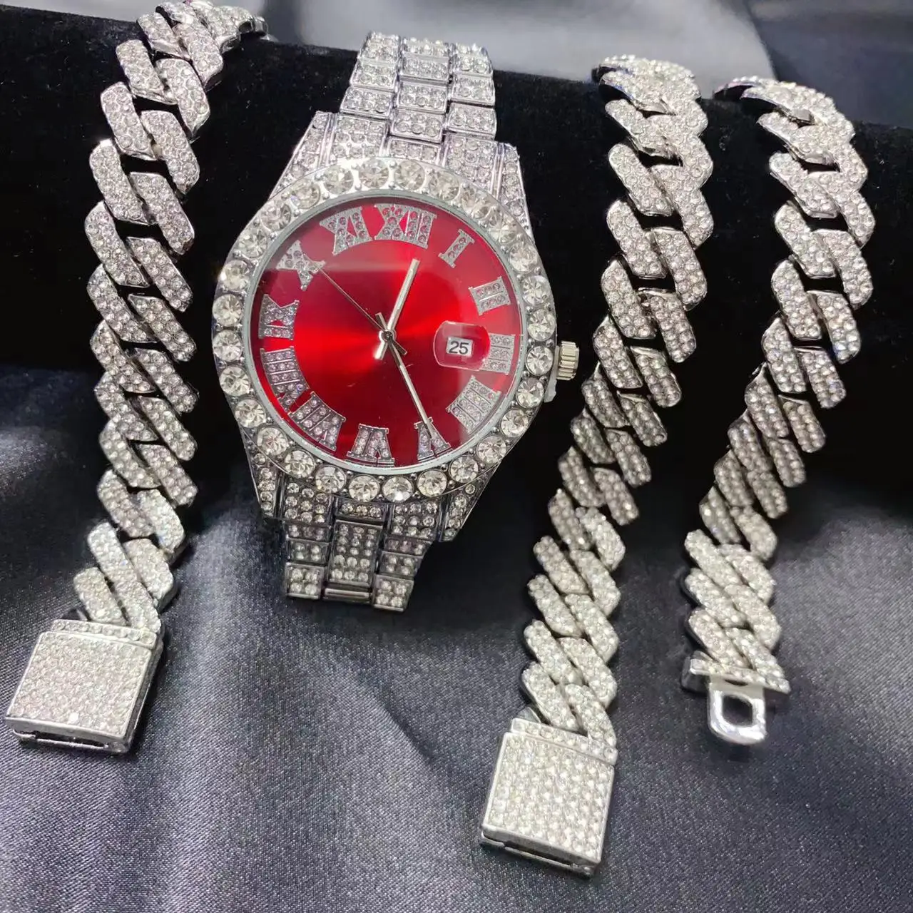 남성용 3종 힙합 캘린더 럭셔리 시계 목걸이 팔찌 주얼 - Icebox Jewelry Watches 리뷰 및 가격
