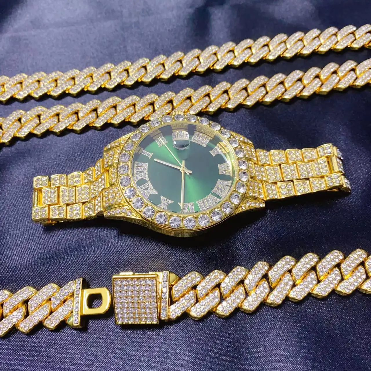 남성용 3종 힙합 캘린더 럭셔리 시계 목걸이 팔찌 주얼 - Icebox Jewelry Watches 리뷰 및 가격