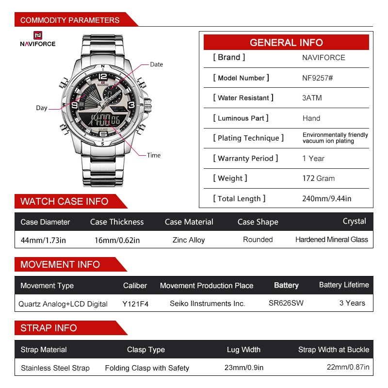NAVIFORCE 남성용 듀얼 디스플레이 시계 3ATM - Watch Display Box 리뷰 및 가격